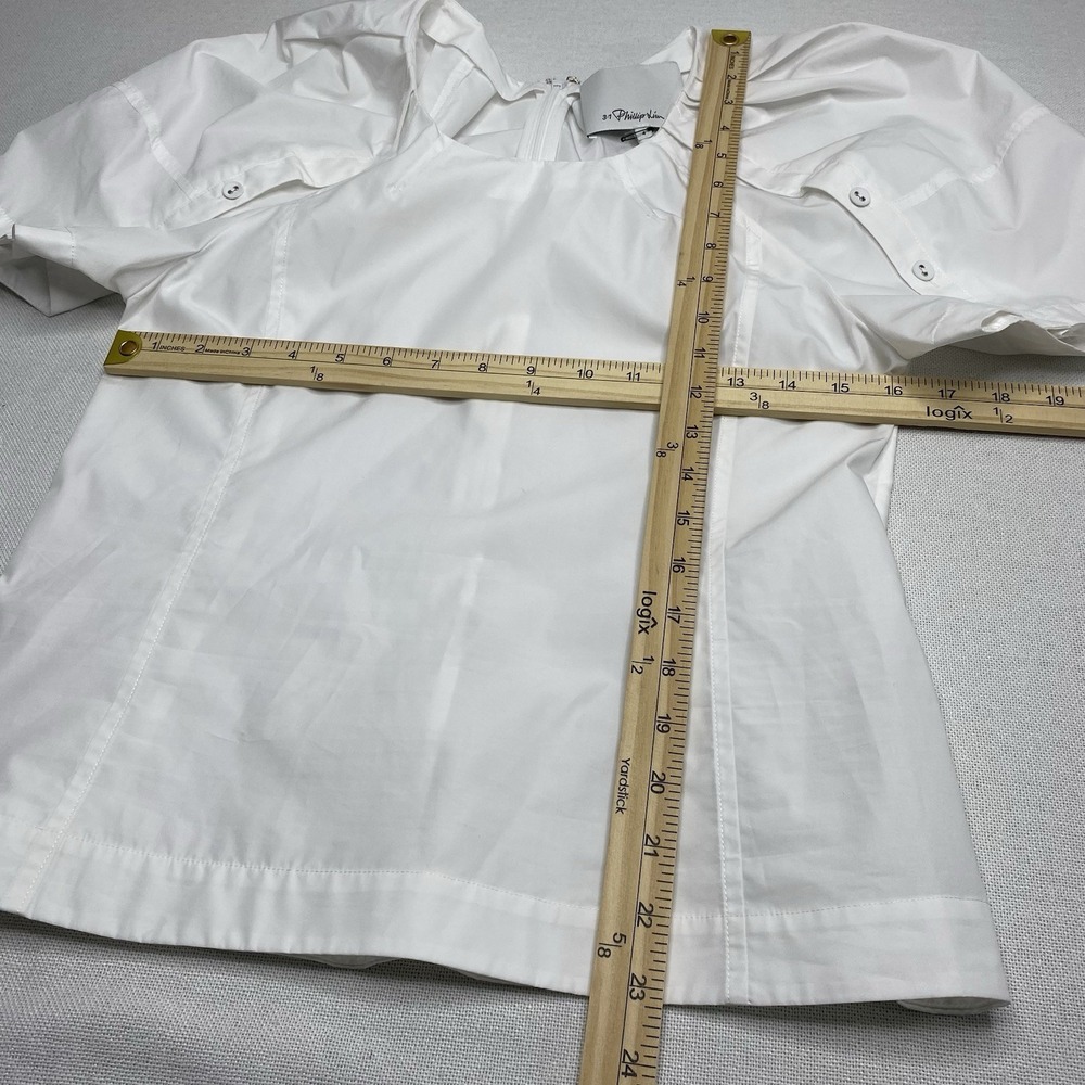 3.1 Phillip Lim Bloom Pleated Short Sleeve Scoop‎ Neck White Blouse Sz 4 - Picture 13 of 16